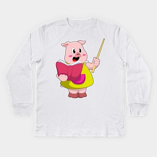 Pig as Teacher with Book Kids Long Sleeve T-Shirt